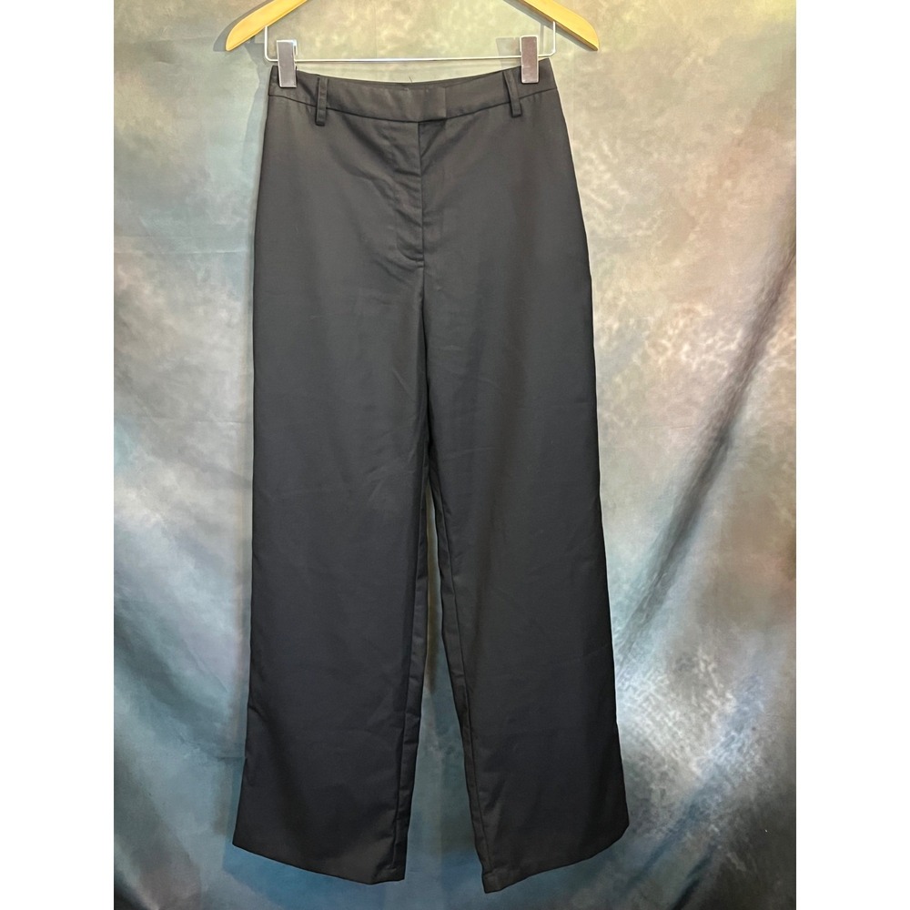 PRETTYLITTLETHING Black Marl Tailored Straight Leg High Waist‎ Trousers US 0